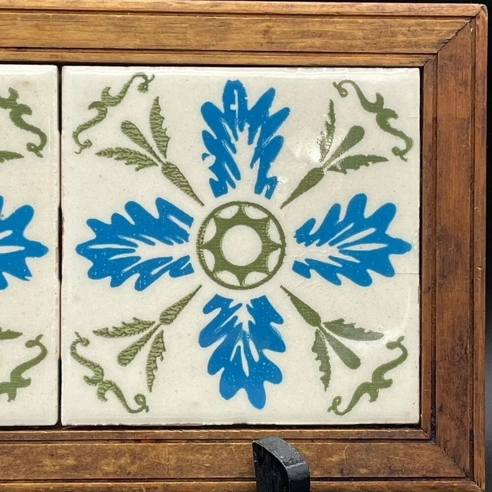 Handmade Tile framed decorative trivet hot plate w/ Mexican tiles Wooden Edging